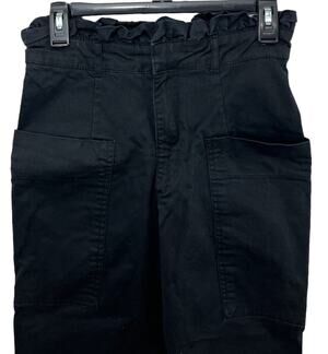 Zara High Waisted Black Pants Paperbag Waist Side Pockets Small Wide Leg